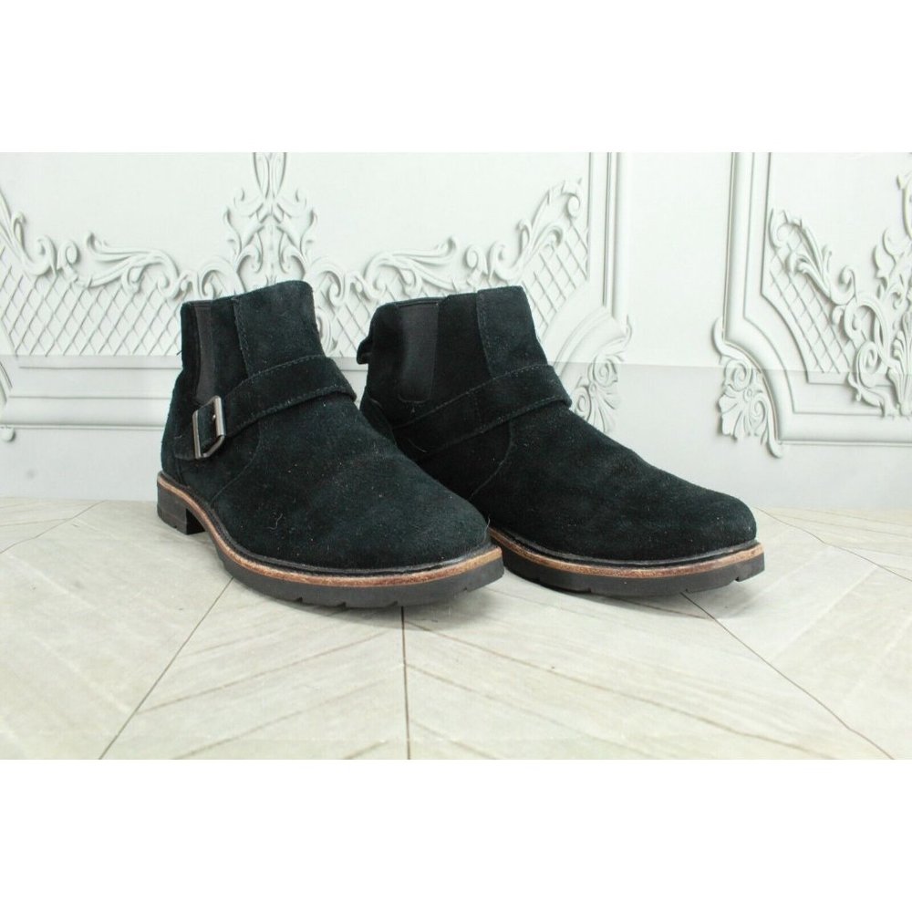 LL Bean Black Suede Slip On Buckled Chelsea Ankle Booties Size 9.5 M - Picture 3 of 8